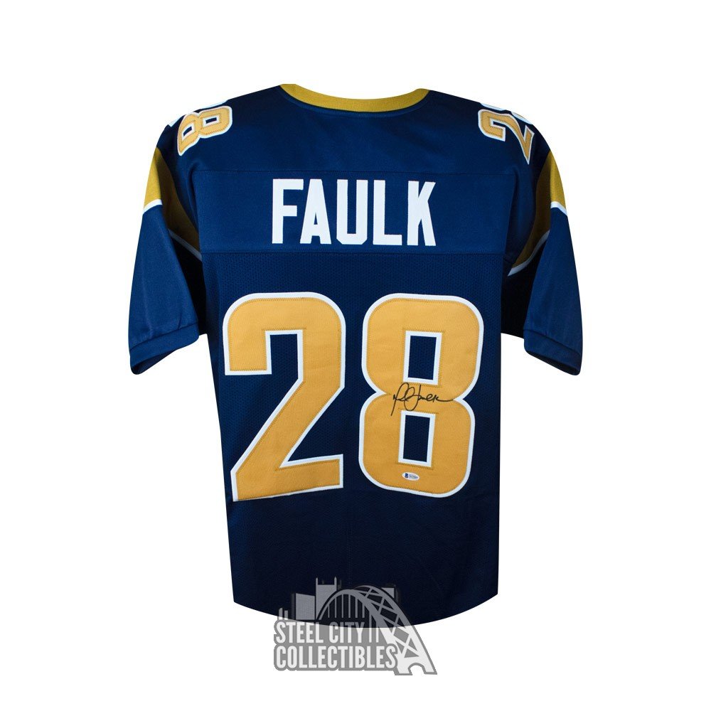 Marshall Faulk Autographed St Louis Rams Custom Navy Football Jersey - BAS COA
