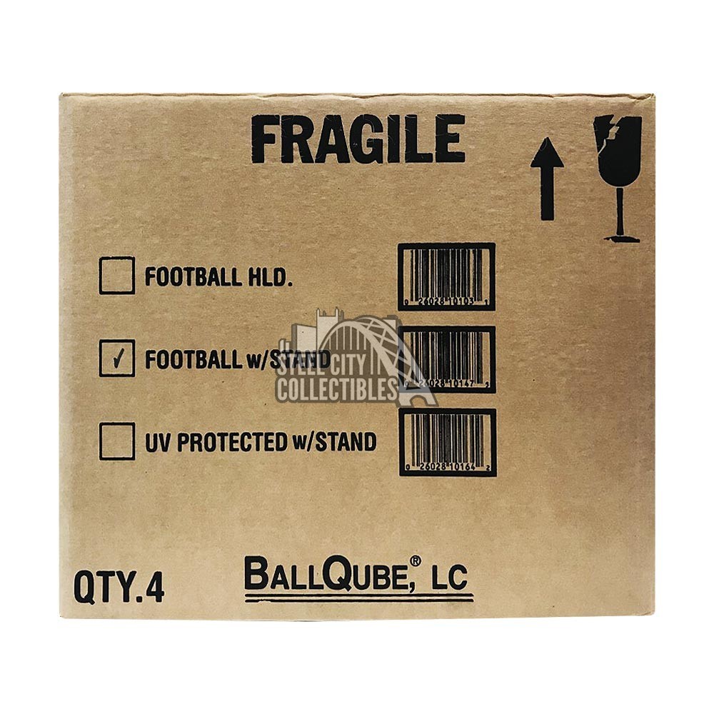 The Original BallQube Black Base Grandstand Football Display 4Box Case