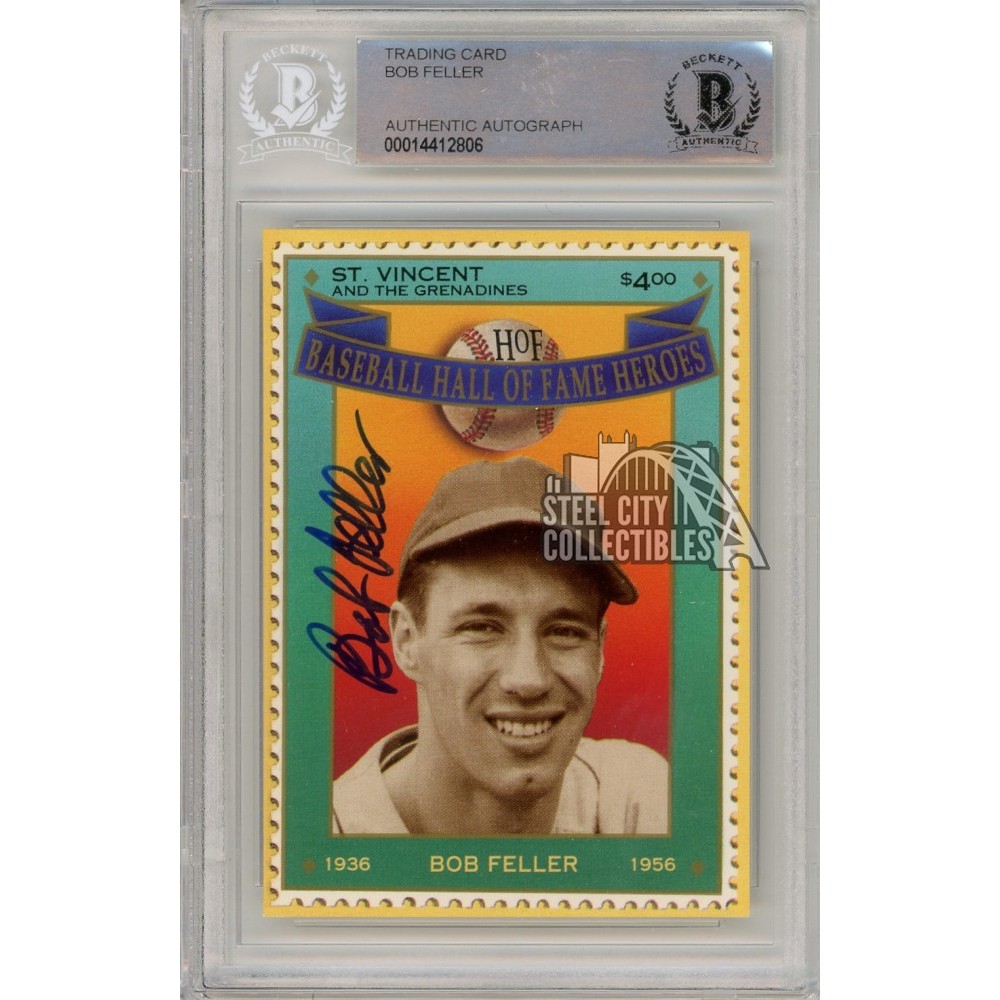 Bob Feller Baseball Hall Of Fame Heroes Autograph Card #3 BAS Steel City Collectibles