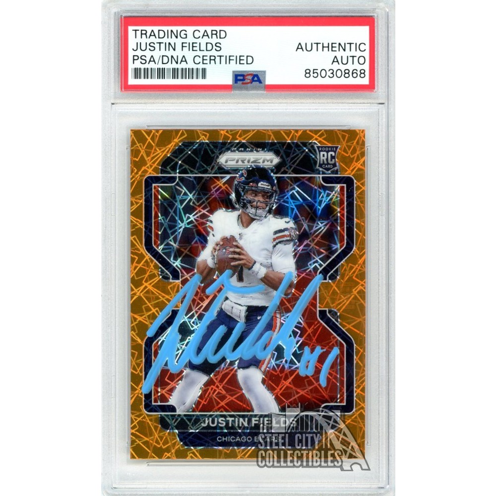 Justin Fields 2021 Panini Prizm Orange Lazer Autograph Rookie Card