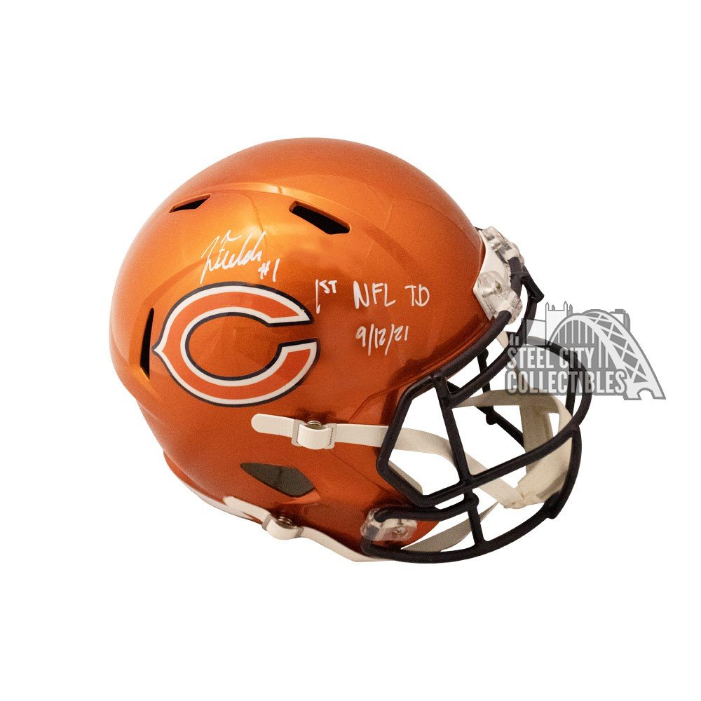 Justin Fields 1st NFL TD Autographed Bears Flash Replica Full-Size Football  Helmet - BAS (White Ink)