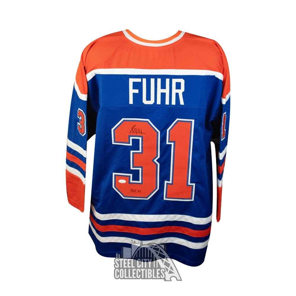 Grant Fuhr Autographed Edmonton Custom Blue Hockey Jersey - JSA COA