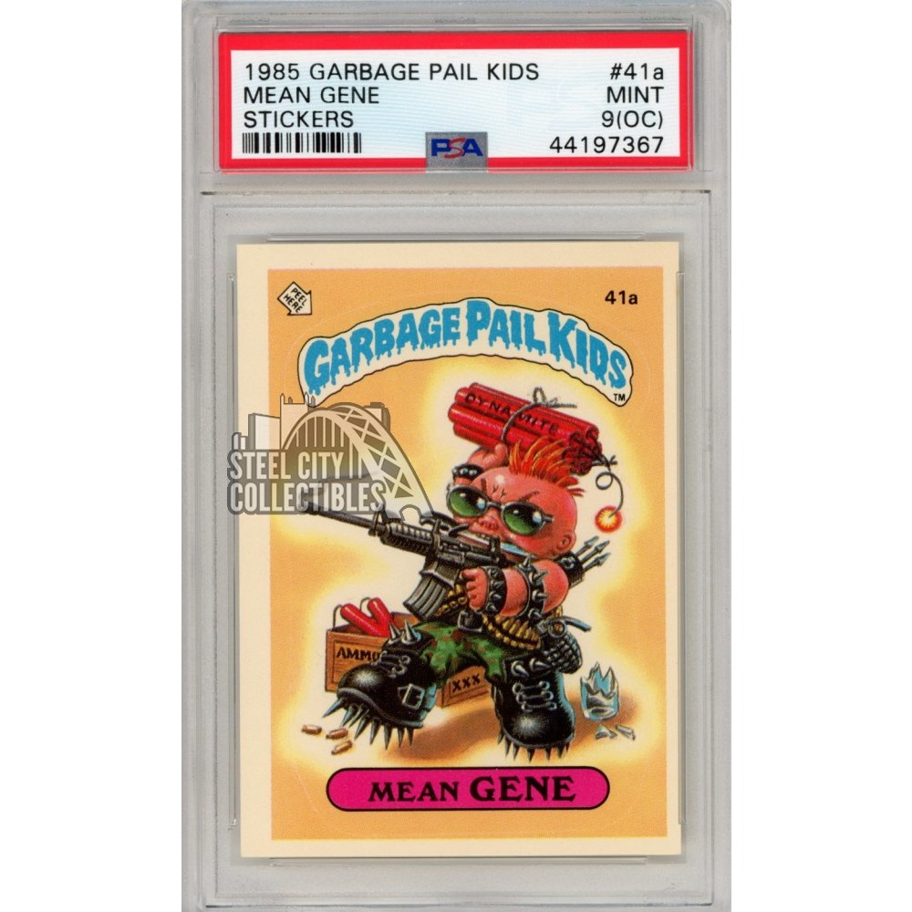 Mean Gene 1985 Topps Garbage Pail Kids Sticker Card #41a PSA 9 (OC) Mint | Steel City Collectibles Mean Gene 1985 Topps Garbage Pail Kids Sticker Card #41a PSA 9 (OC) Mint | Steel City Collectibles