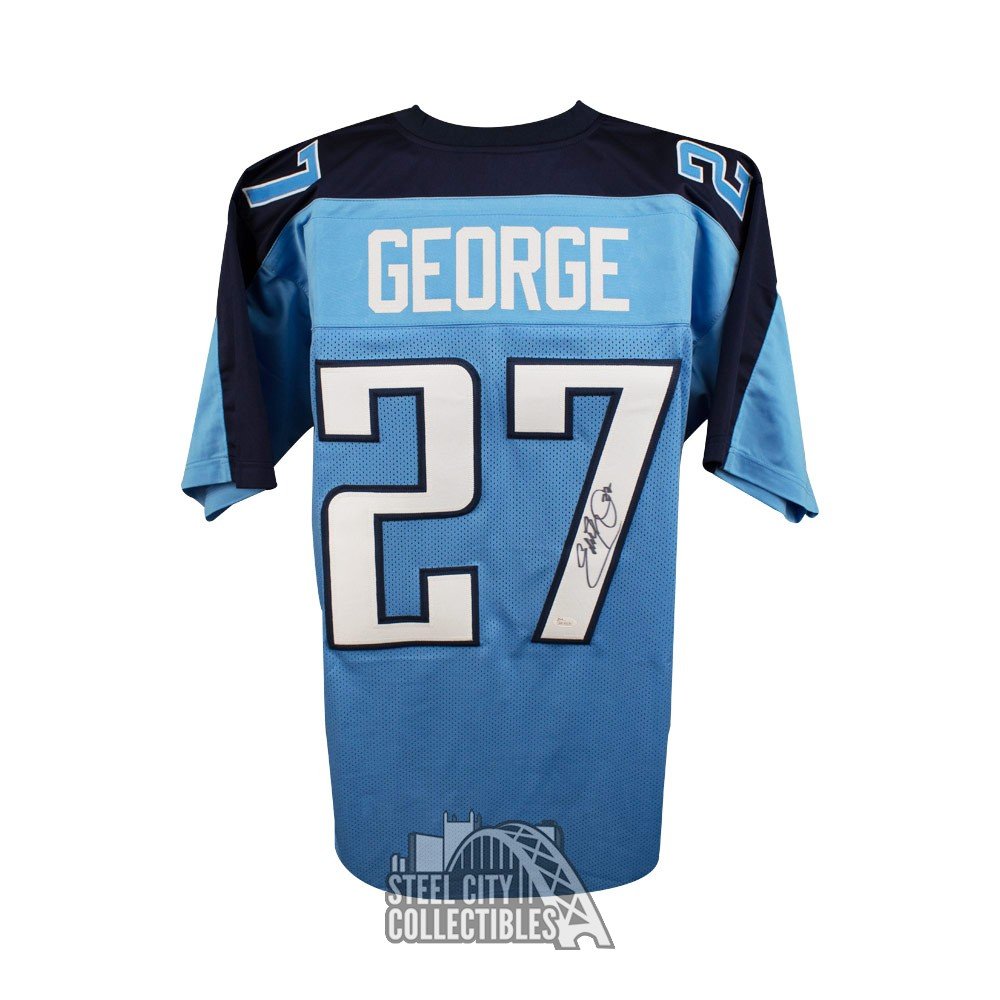 Eddie George Autographed Tennessee Titans Custom Blue Football Jersey - JSA COA