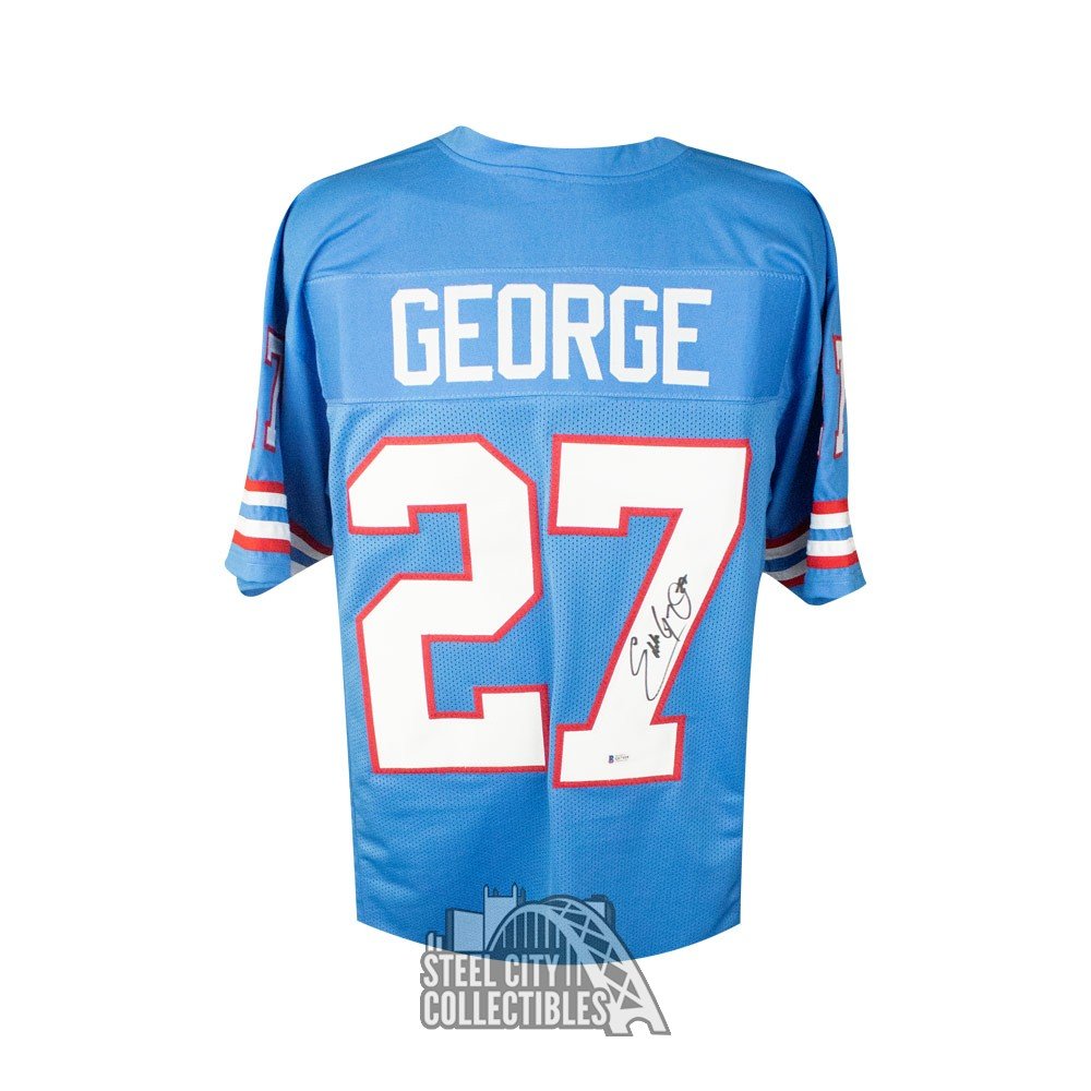 Eddie George Autographed Houston Oilers Custom Blue Football Jersey - BAS COA