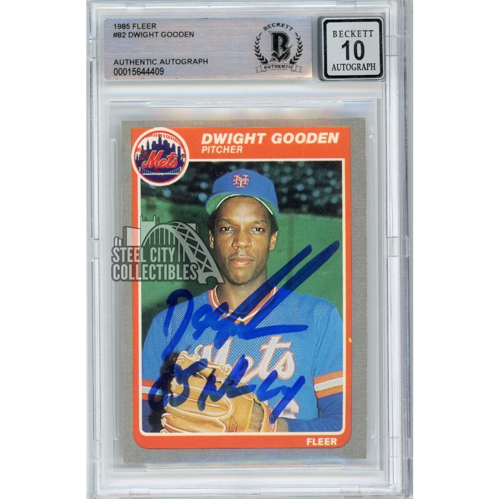 Dwight Gooden 1985 Fleer 85 NL CY Autograph Rookie Card #82 BAS 10