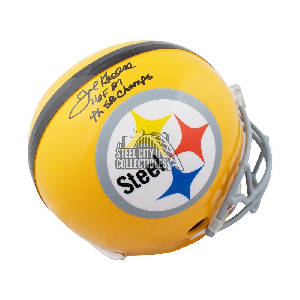 Joe Greene 4x SB Champs Autograph Pittsburgh Steelers Gold Full-Size Helmet  JSA