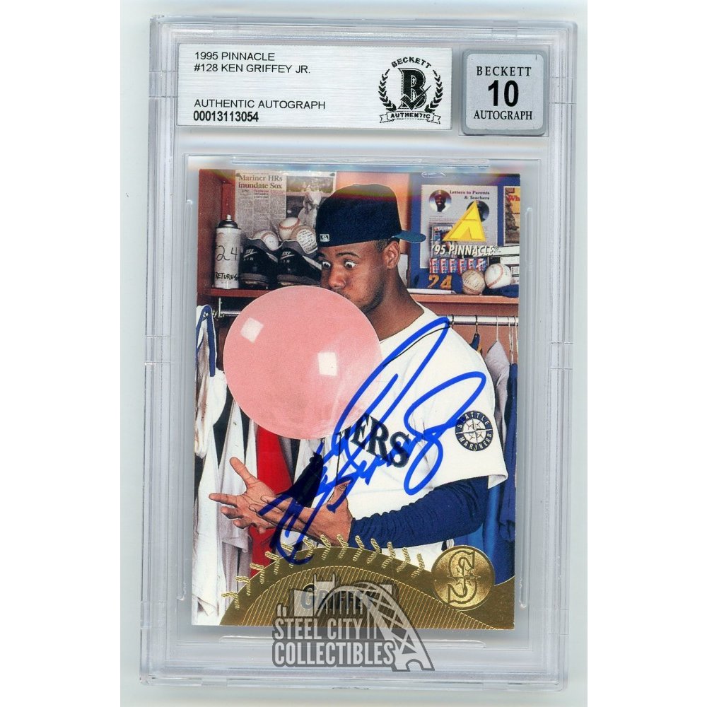 Ken Griffey Jr 1995 Pinnacle Autographed Card #128 - BAS 10