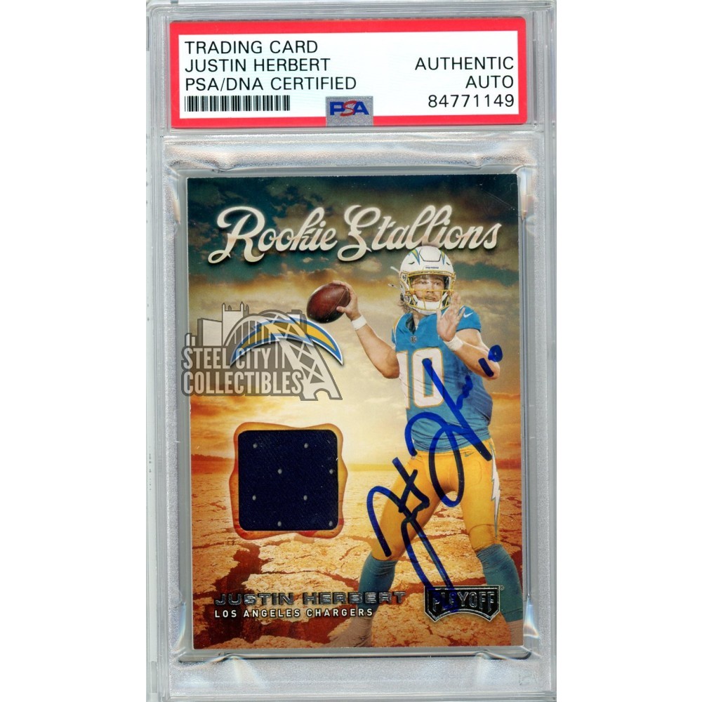 Justin Herbert 2020 Panini Playoff Autograph Rookie Stallions Jersey Card #RS-3 PSA/DNA | Steel 