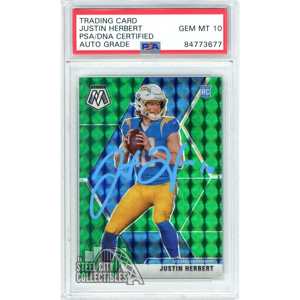 justin herbert graded rookie cards Autographed 2020 Panini Mosaic Card #204 Los Ang RSA Certification #98042130 Justin Herbert 2020 Panini Mosaic