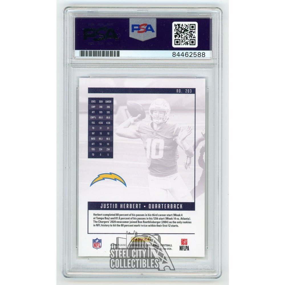 justin herbert graded rookie cards Card 2020 Panini Chronicles Justin Herbert RC Justin Herbert Autographed 2020 Panini