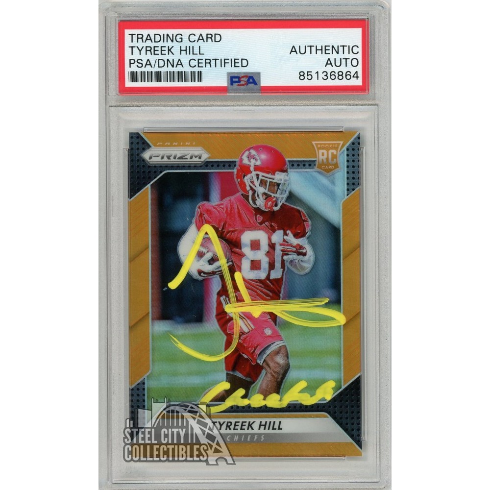 Tyreek Hill 2016 Panini Prizm Orange "Cheetah" Autograph Rookie Card /299 296 PSA/DNA (Yellow