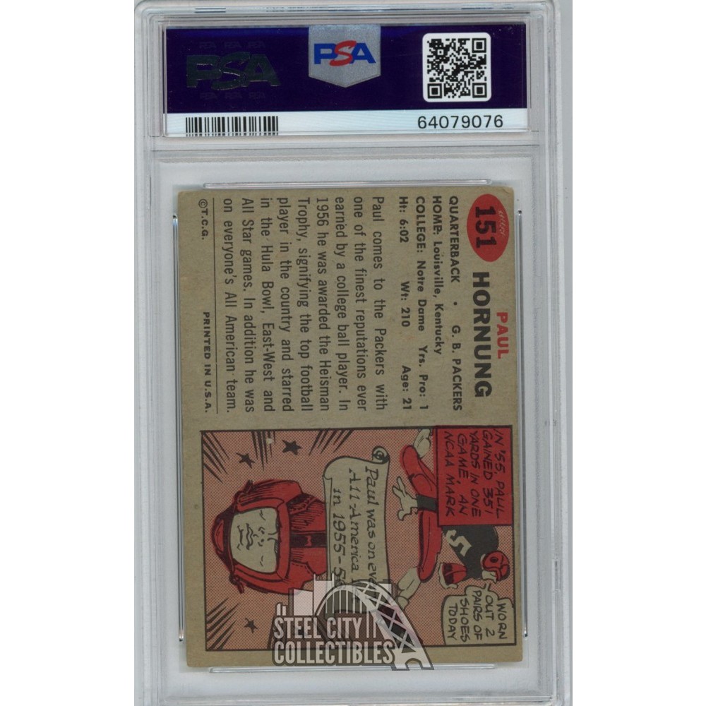 Paul Hornung 1957 Topps Rookie Card #151 PSA 4.5 VG-EX+ | Steel
