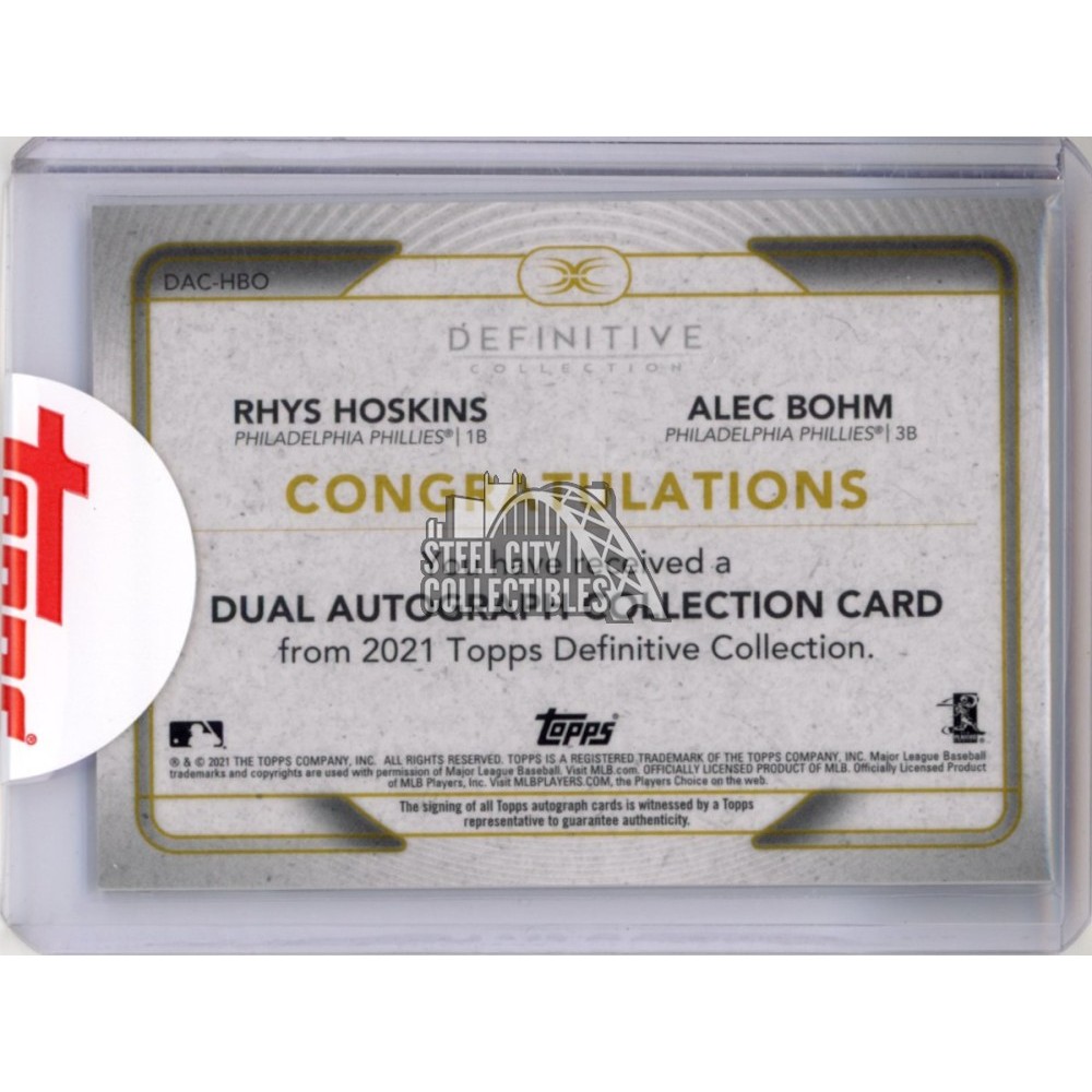 Rhys Hoskins/Alec Bohm 2021 Topps Definitive Purple Dual Autograph