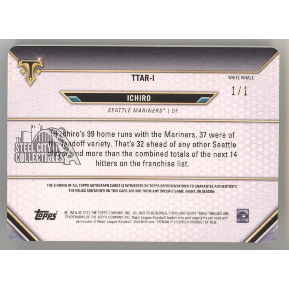 Ichiro 2021 Topps Triple Threads Autograph Bat Patch White Whale