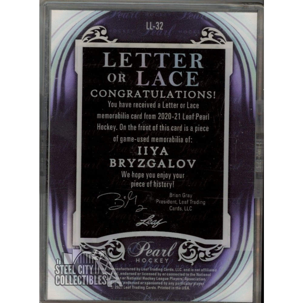 Ilya Bryzgalov 2020-21 Leaf Pearl Letter Or Lace Patch Card #LL32 