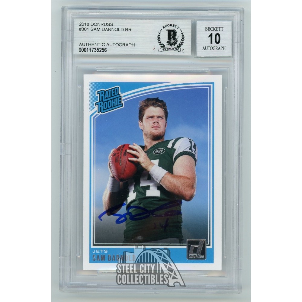 Sam Darnold 2018 Donruss Rated Rookie Autograph RC Rookie Card 301 BAS 10 (Blue Ink) Steel