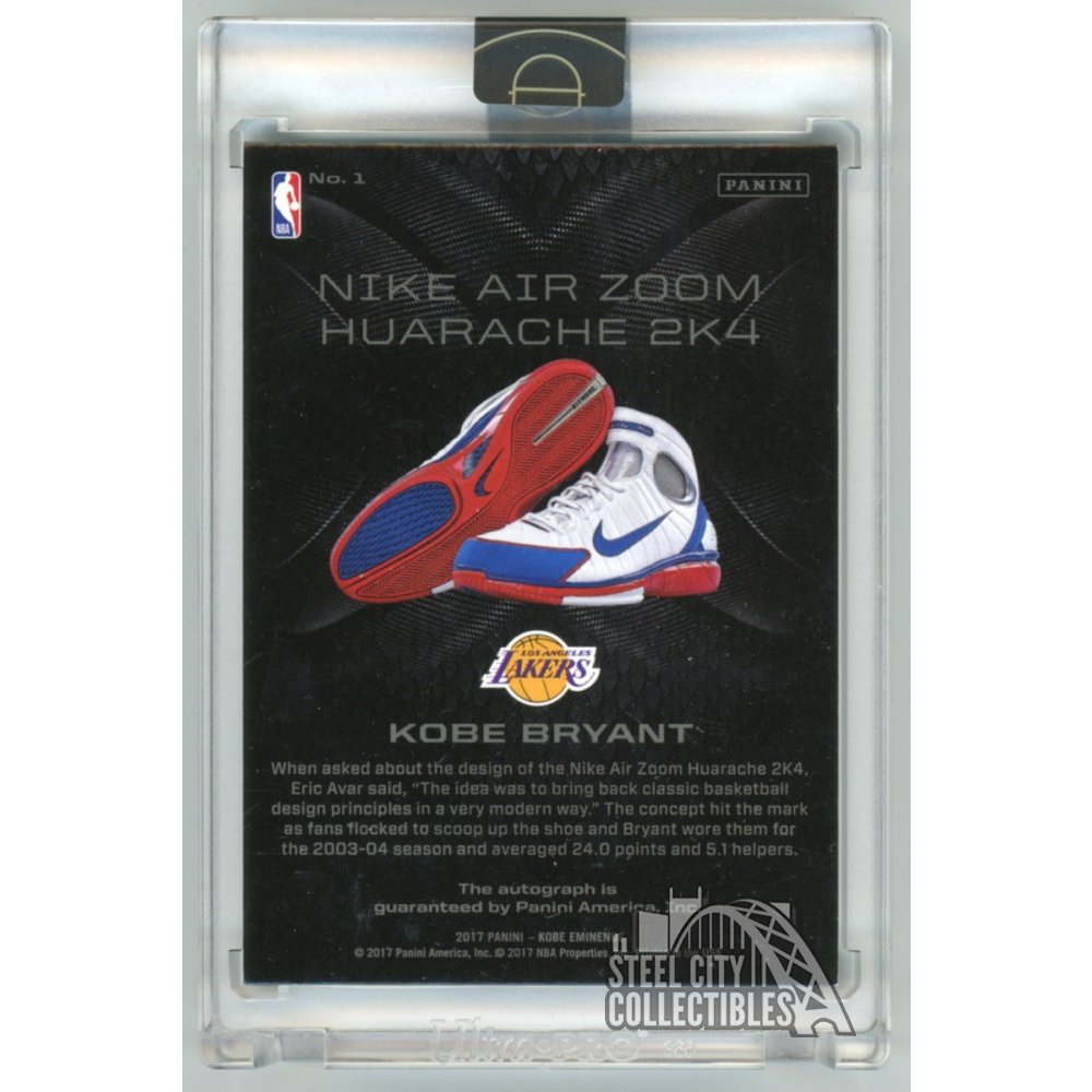Kobe Bryant 17 18 Panini Kobe Eminence Nike Air Zoom Huarache 2k4 1 Troy Ounce Platinum Autograph 1 1 Steel City Collectibles