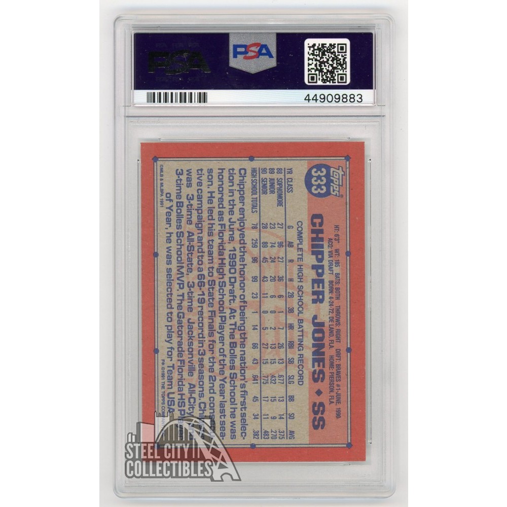 Chipper Jones 1991 Topps Autographed Rookie RC Card - PSA/DNA COA | Steel  City Collectibles