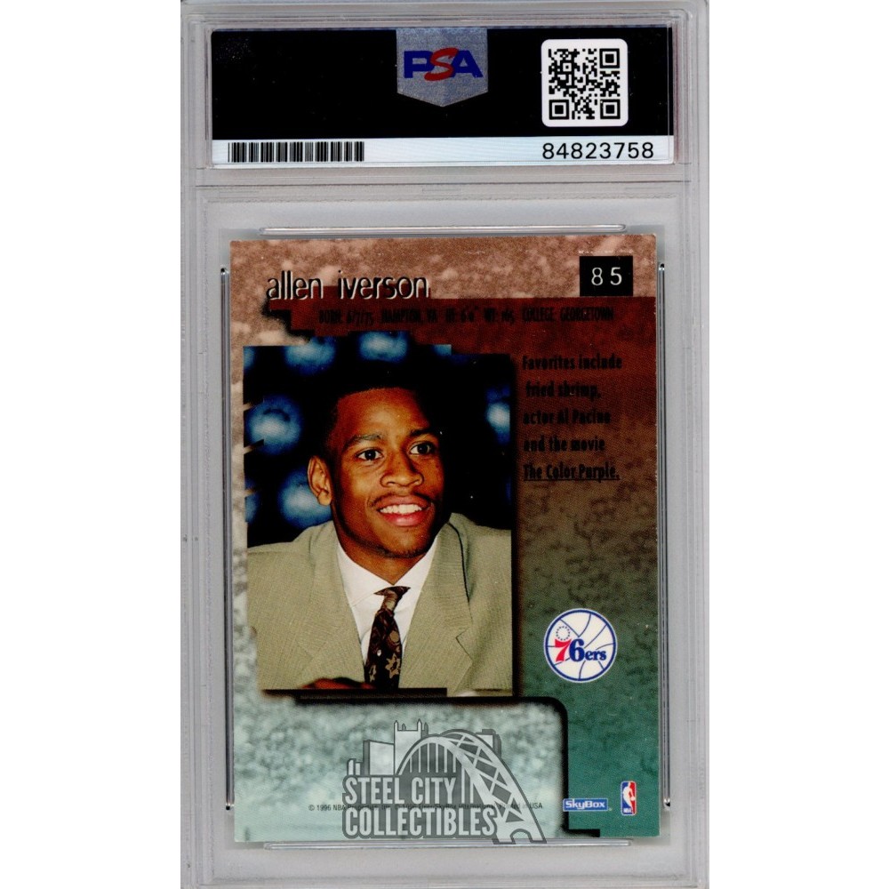 Allen Iverson Philadelphia 76ers Autographed 1996-97 Skybox Premium #85 Beckett Fanatics Witnessed Authenticated 10 Rookie Card