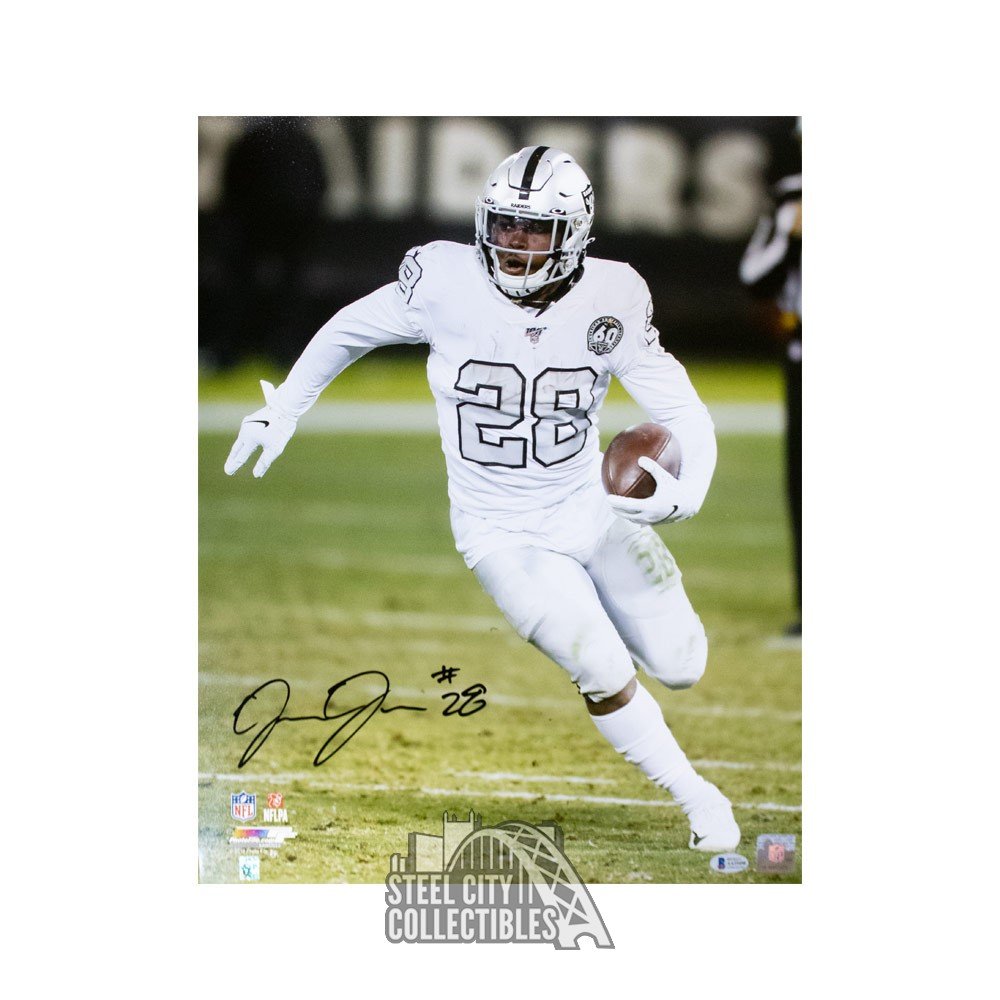 Josh Jacobs Autographed Oakland Raiders 16x20 Photo - BAS COA (White Jersey)