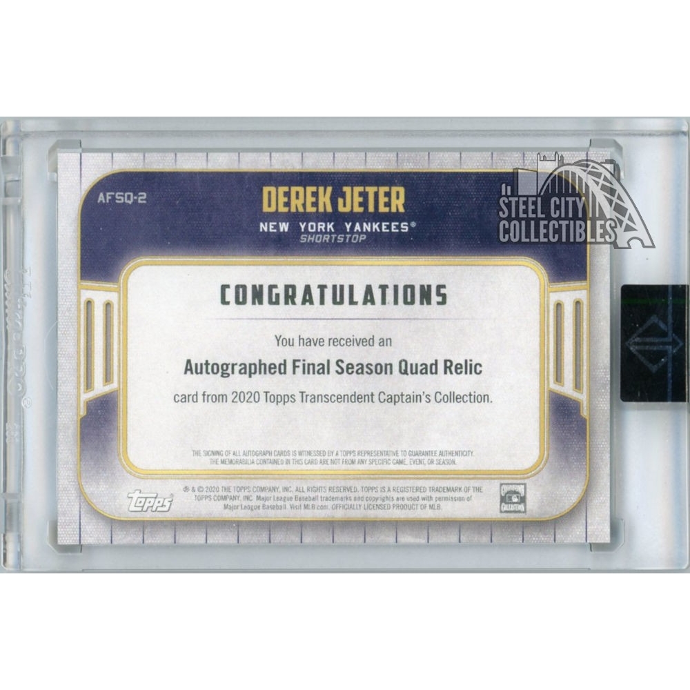 Derek Jeter 2020 Topps Transcendent Captain Final Season Glove Patch Autograph 3/3