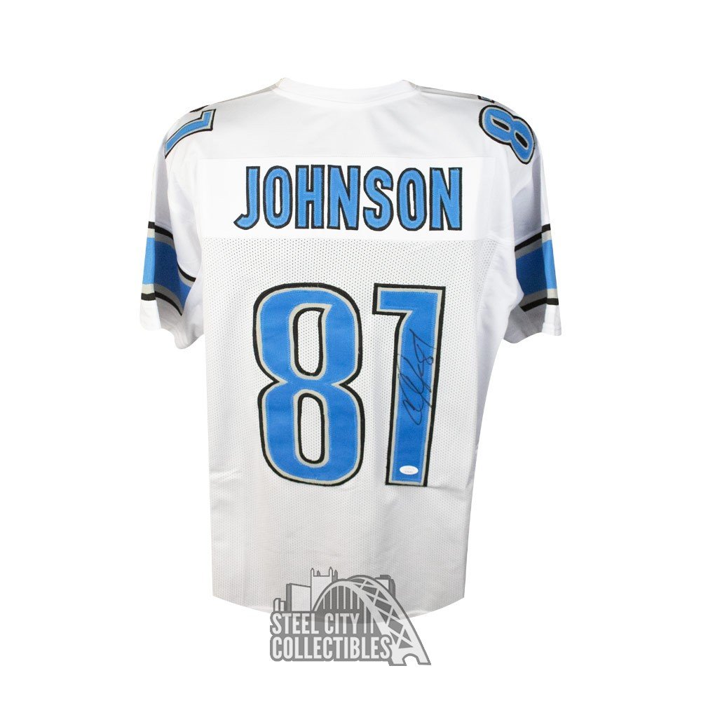 Calvin Johnson Autographed Detroit Lions White Custom Football Jersey - JSA COA