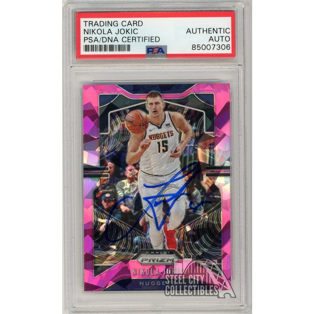 Nikola Jokic 2019-20 Panini Prizm Pink Ice Autograph Card #84 PSA