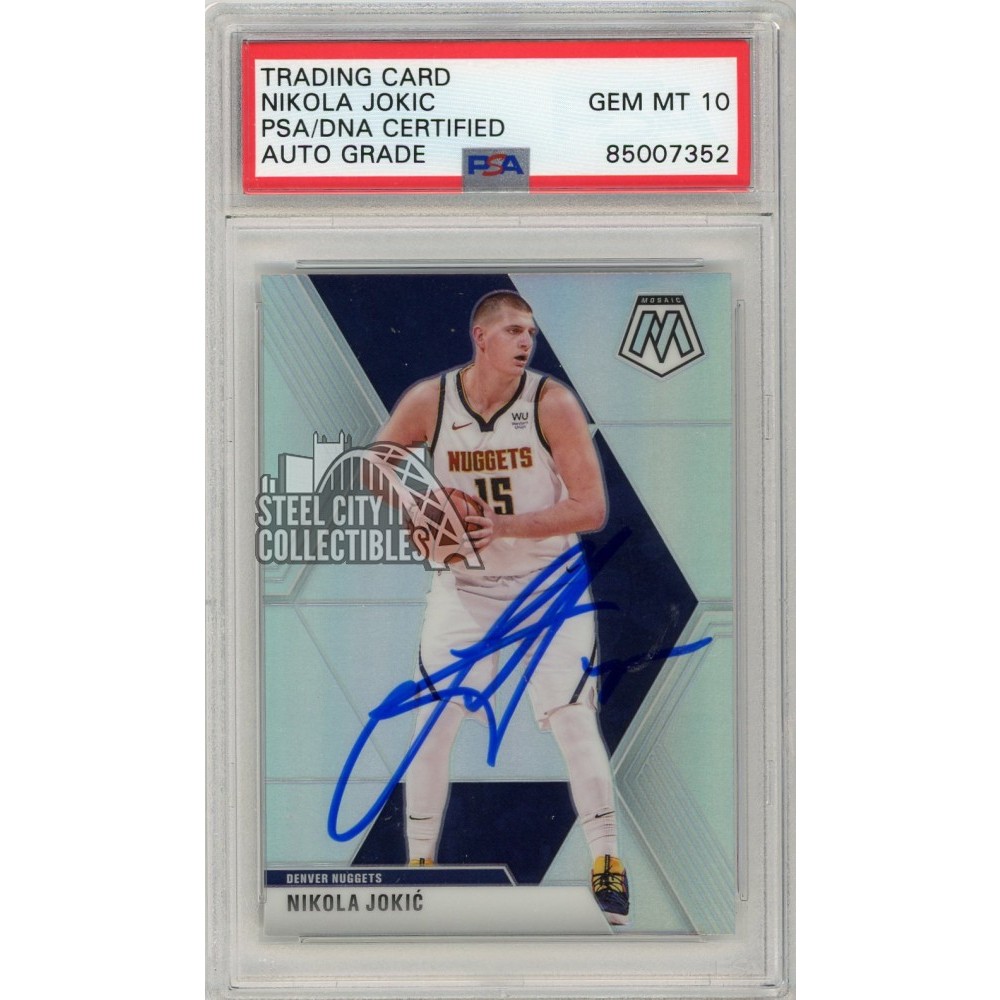 Nikola Jokic 2019-20 Panini Mosaic Silver Autograph Card #171 PSA