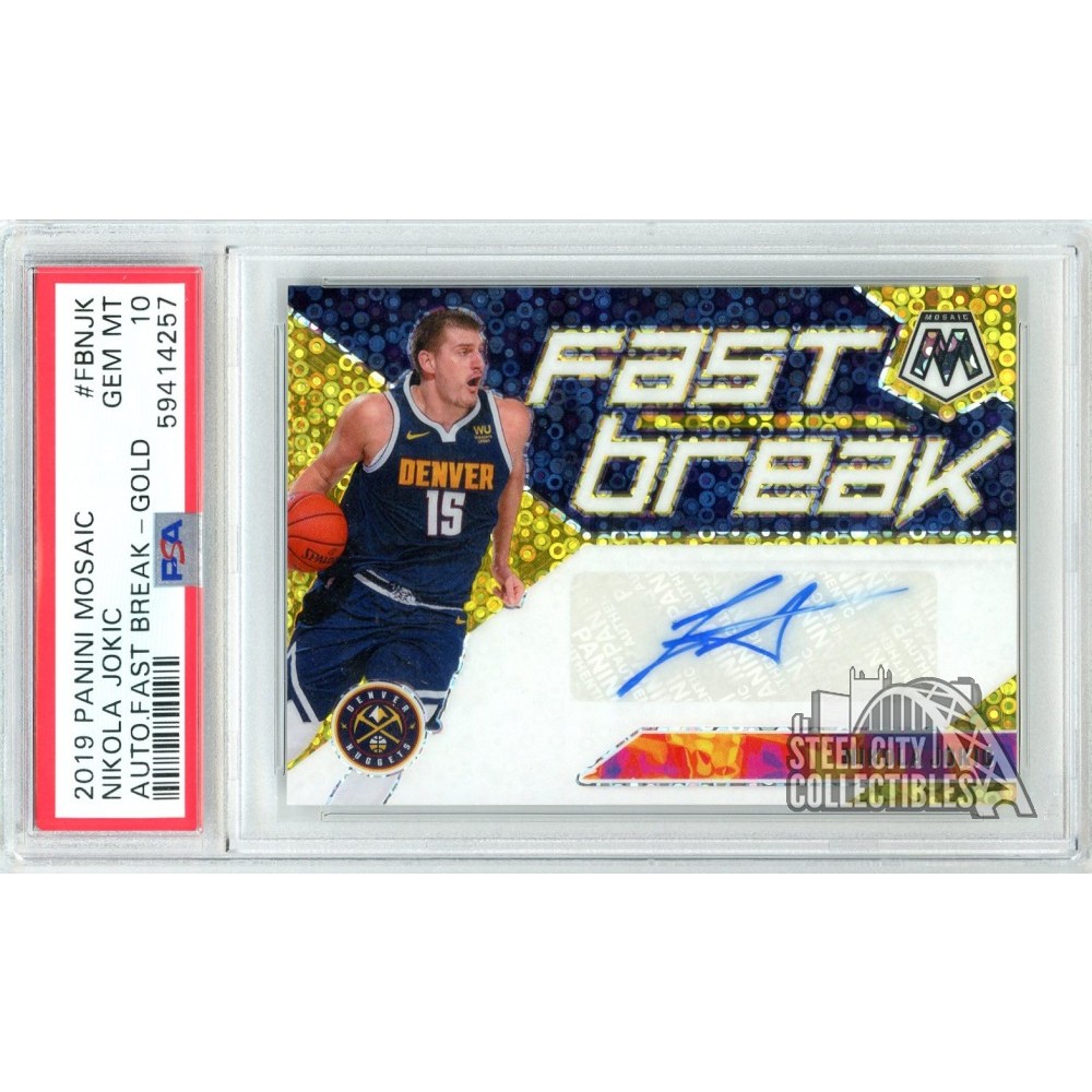 Nikola Jokic 2019-20 Panini Mosaic Fast Break Gold Autograph