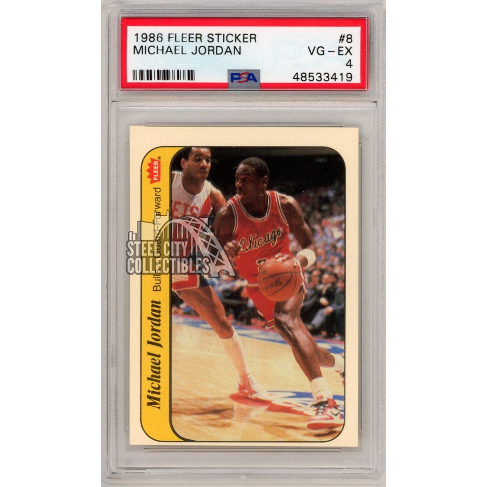 Michael Jordan 1986 Fleer Basketball Rookie Sticker Card RC #8 PSA