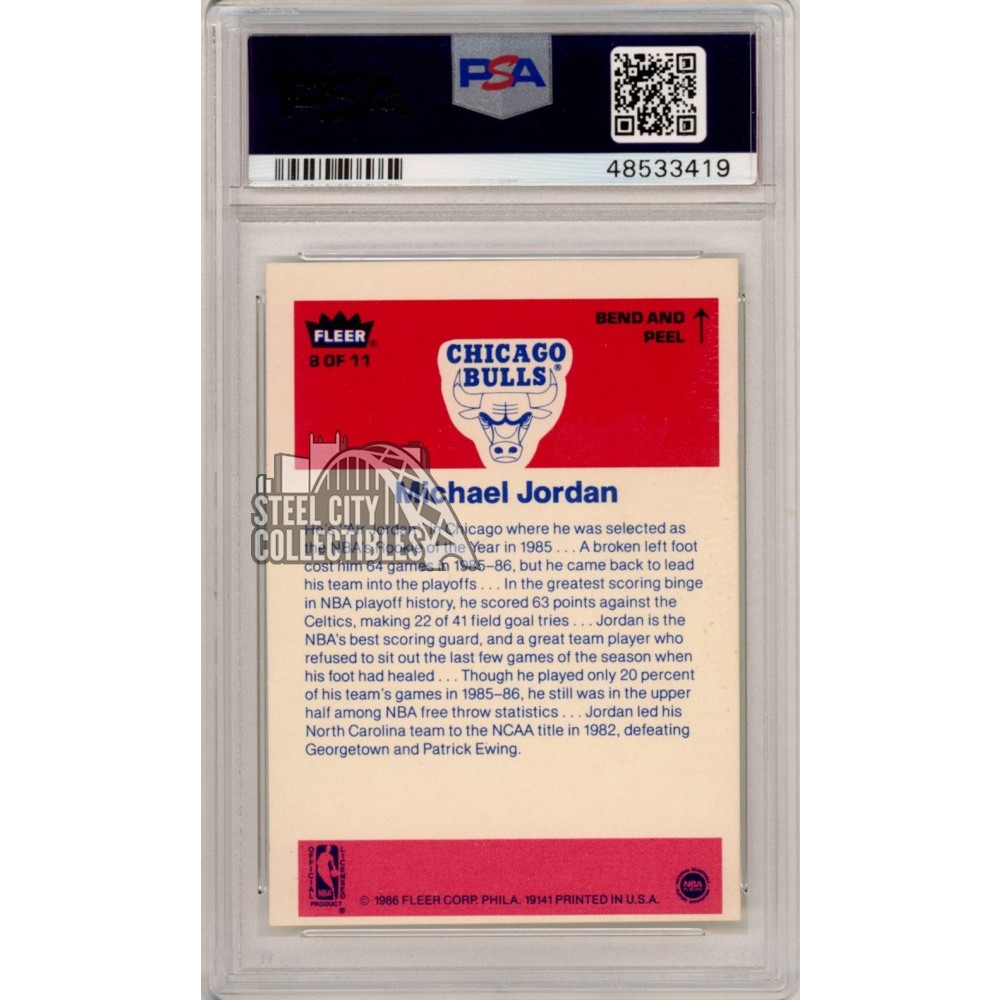Michael Jordan 1986 Fleer Basketball Rookie Sticker Card RC #8 PSA