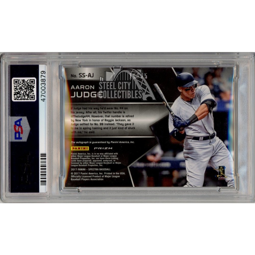 Aaron Judge 2017 Panini Spectra Neon Green Autograph Rookie Card #SS-AJ 16/25 PSA 8 | Steel City Collectibles Aaron Judge 2017 Panini Spectra Neon Green Autograph Rookie Card #SS-AJ 16/25 PSA 8 | Steel City Collectibles