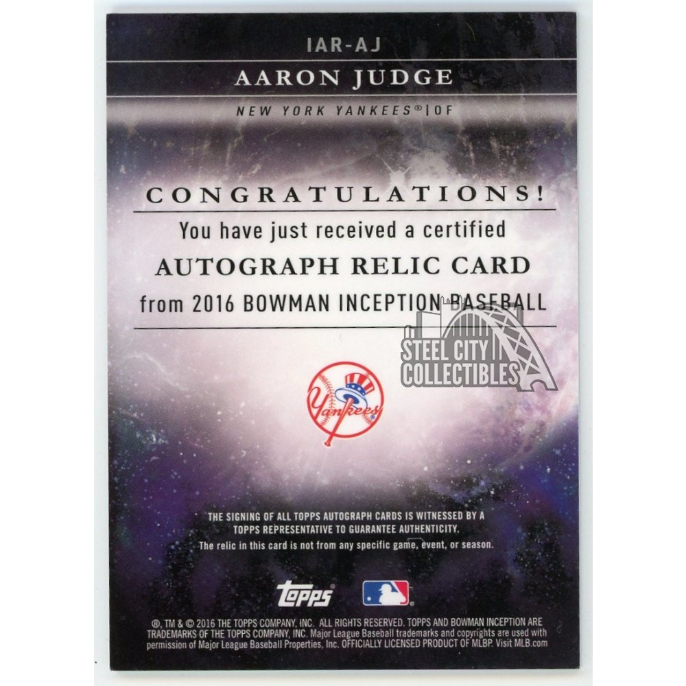 Aaron Judge 2016 Bowman Inception Baseball Autograph Rookie Jersey