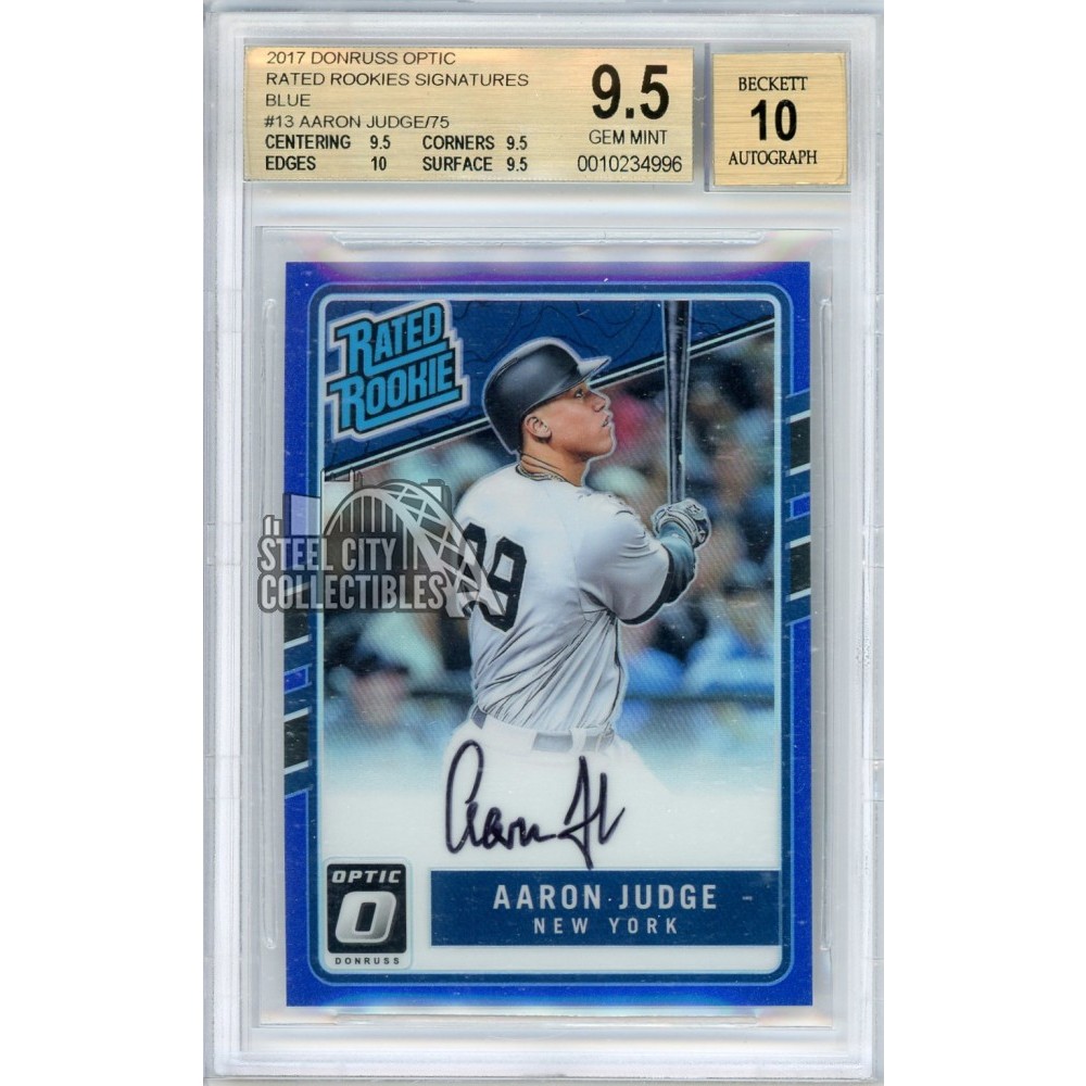 Aaron Judge 2017 Panini Donruss Optic Blue Autograph Rookie Card #13 23/75  BGS 9.5 | Steel City Collectibles