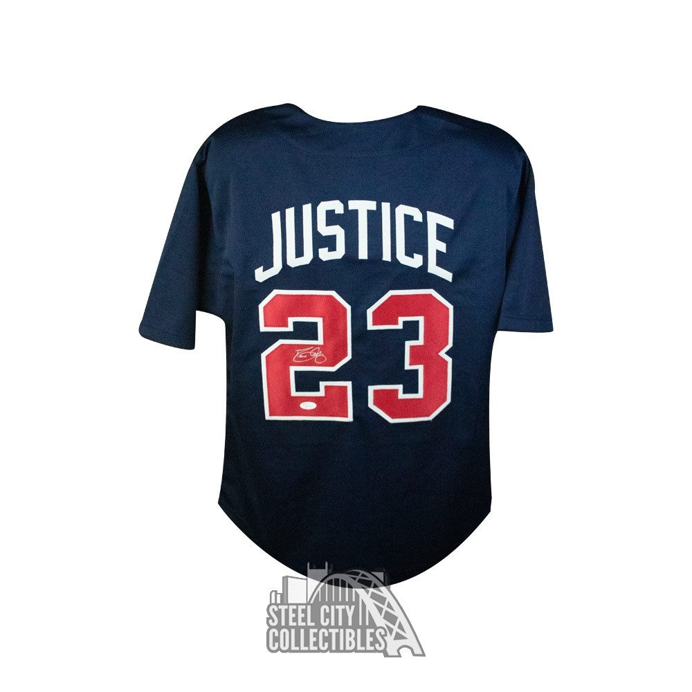 Dave Justice Autographed Atlanta Custom Blue Baseball Jersey - JSA COA