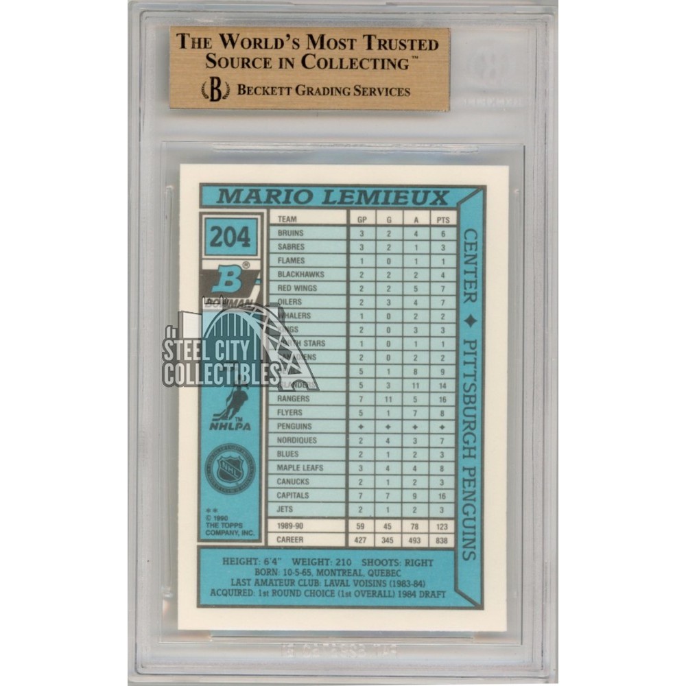 Mario Lemieux 1990-91 Bowman Tiffany Card #204 BGS 9.5 Gem Mint