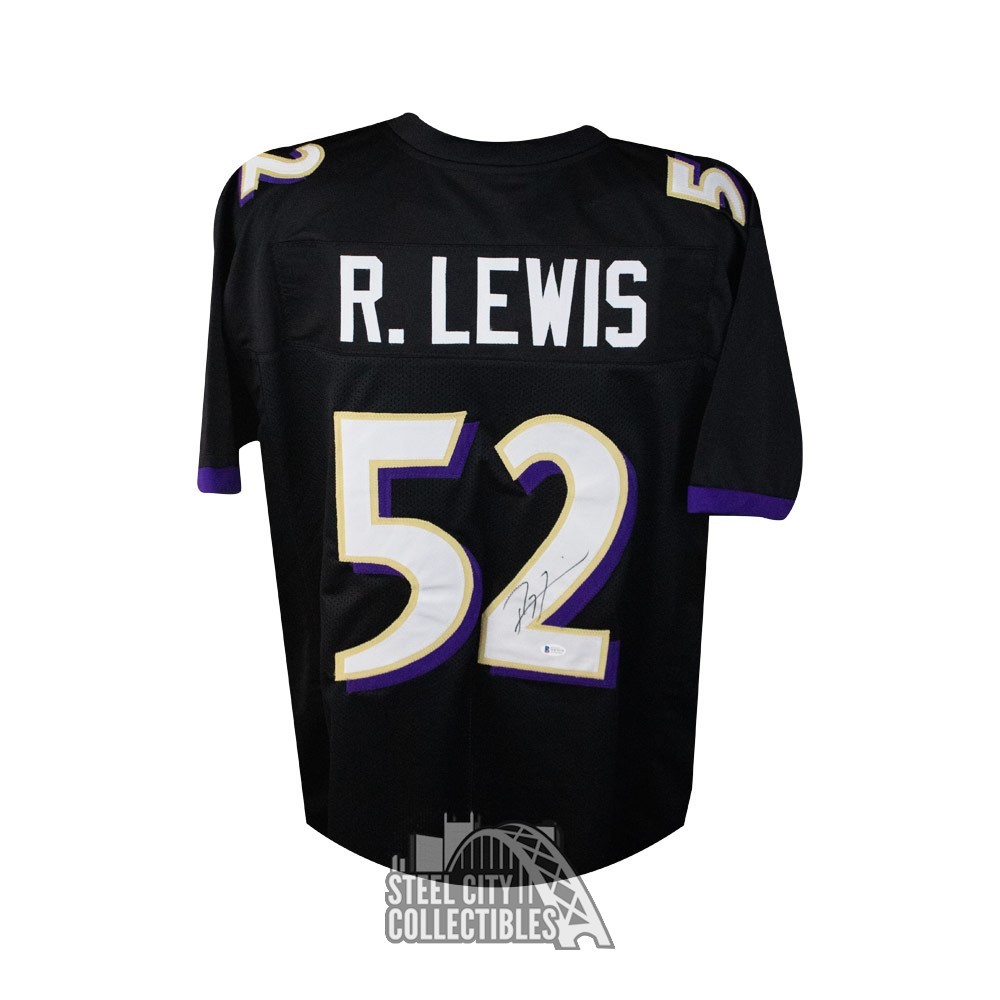 Ray Lewis Autographed Baltimore Ravens Custom Black Football Jersey Bas Coa Steel City Collectibles