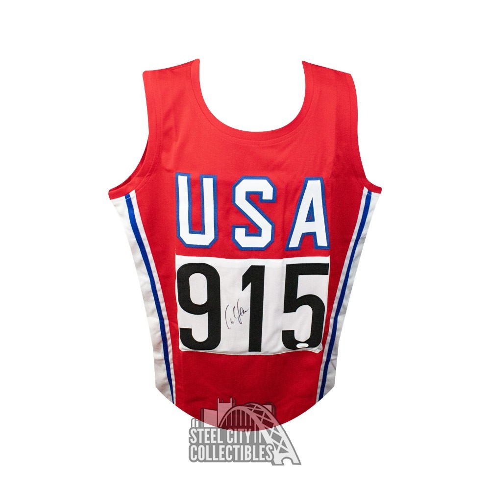 Carl Lewis Autographed Custom USA Track and Field Jersey JSA COA