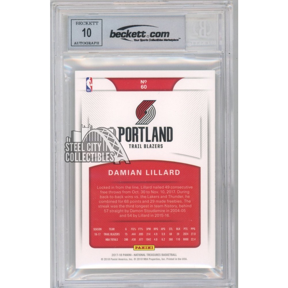 Damian Lillard 2017-18 Panini National Treasures Autograph Card 