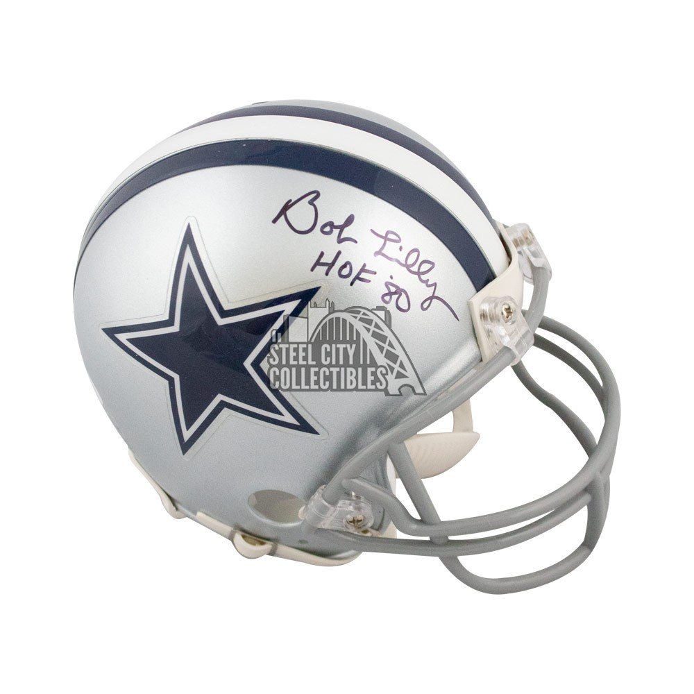 dallas cowboys football helmet signed by bob lilly Autographed Throwback 1960-1963 Mini with HOF 1980 Inscription This throwback mini helmet has been personally hand LEGENDARY PLAYERS - BOB LILLY