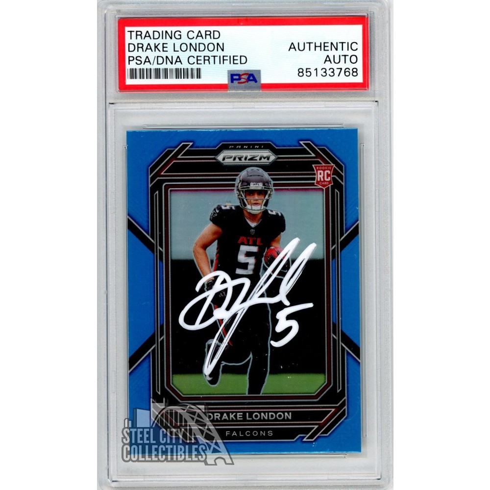 Drake London 2022 Panini Prizm Blue Autograph Rookie Card 308 Psa Dna White Steel City Drake London 2022 Panini Prizm Blue Autograph Rookie Card 308 Psa Dna White Steel City
