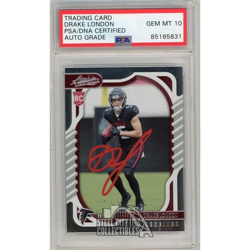 Drake London 2022 Panini Absolute Autograph Rookie Card 107 Psa Dna 10 Red Steel City Drake London 2022 Panini Absolute Autograph Rookie Card 107 Psa Dna 10 Red Steel City