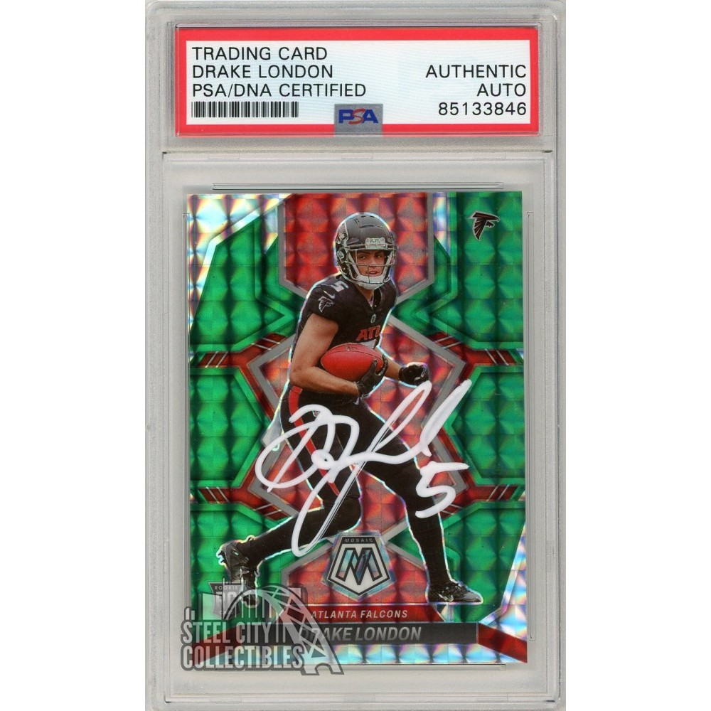 Drake London 2022 Panini Mosaic Green Autograph Rookie Card #312 PSA ...