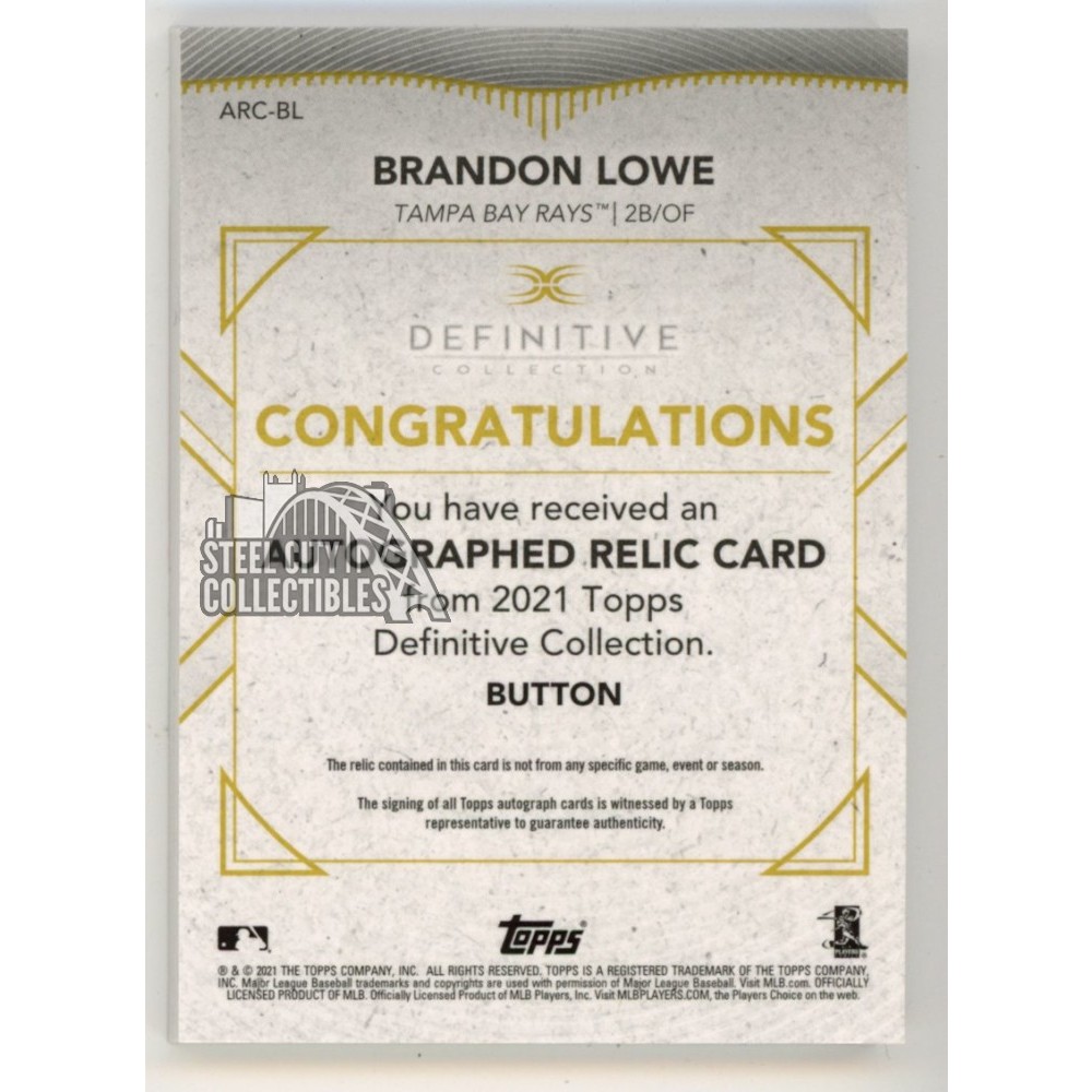 Brandon Lowe 2021 Topps Definitive Autograph Button Patch