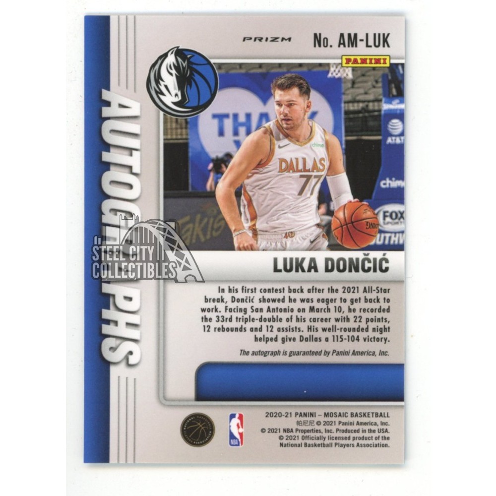Luka Doncic 2020-21 Panini Mosaic Basketball Autograph Card