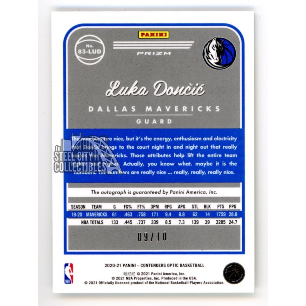 Luka Doncic 2020-21 Panini Contenders Optic Gold Autograph Card