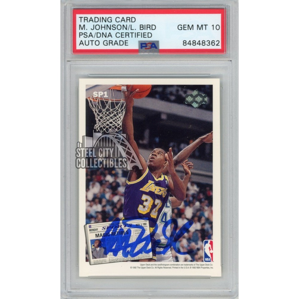 Magic Johnson Larry Bird 1992-93 Upper Deck Retire Dual Autograph
