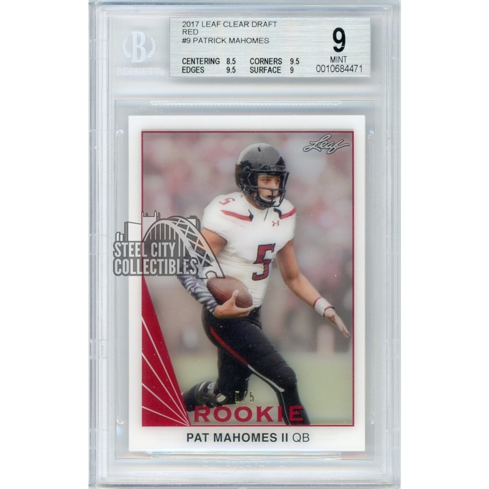 Patrick Mahomes 2017 Leaf Clear Draft Red Rookie Card 5 5 BGS 9 Mint 