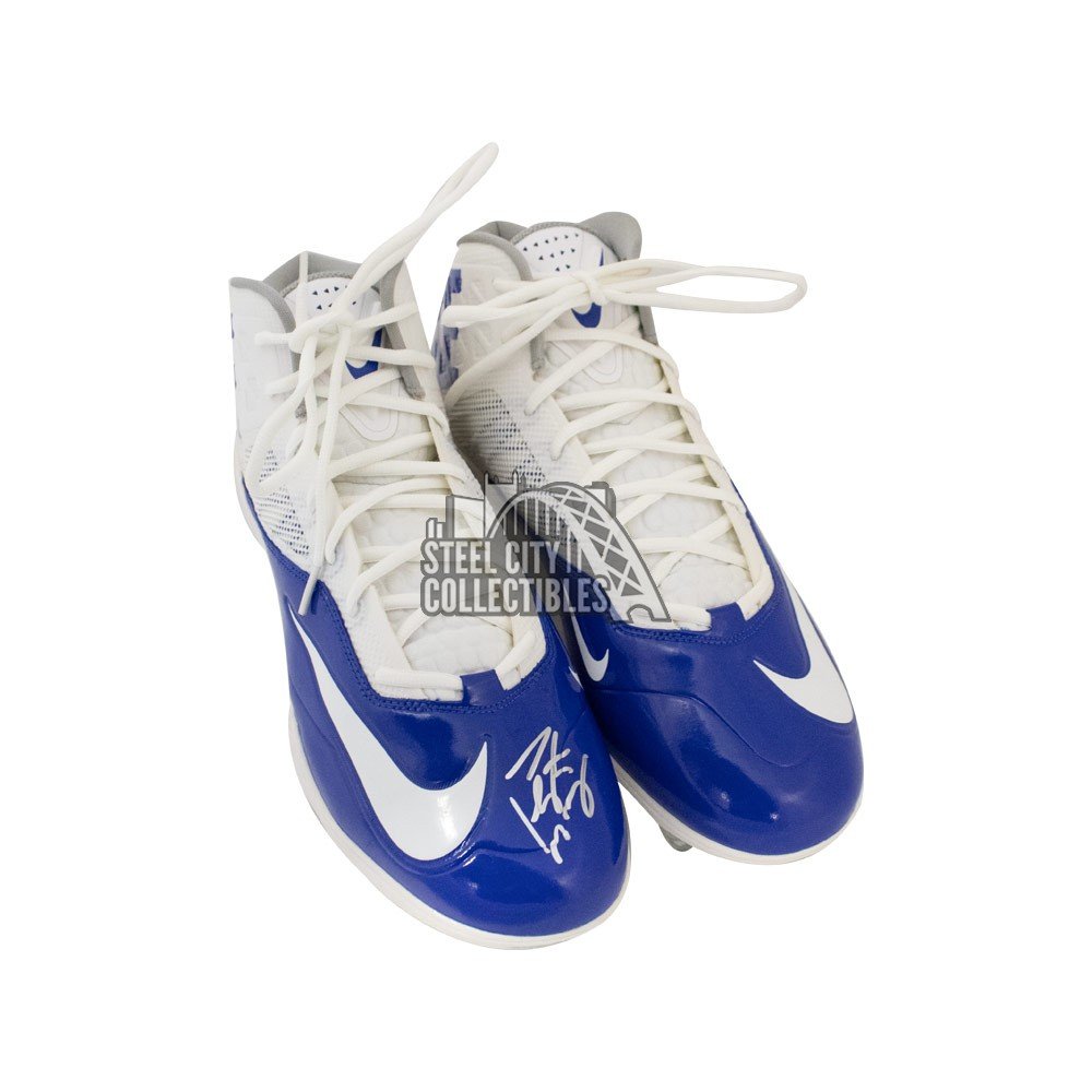 white and blue football cleats